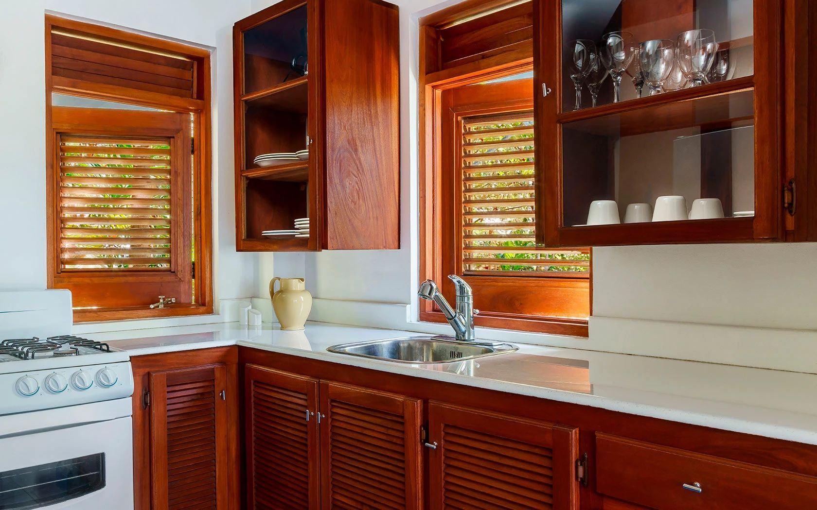 Full kitchen in an Oceanfront Bungalow