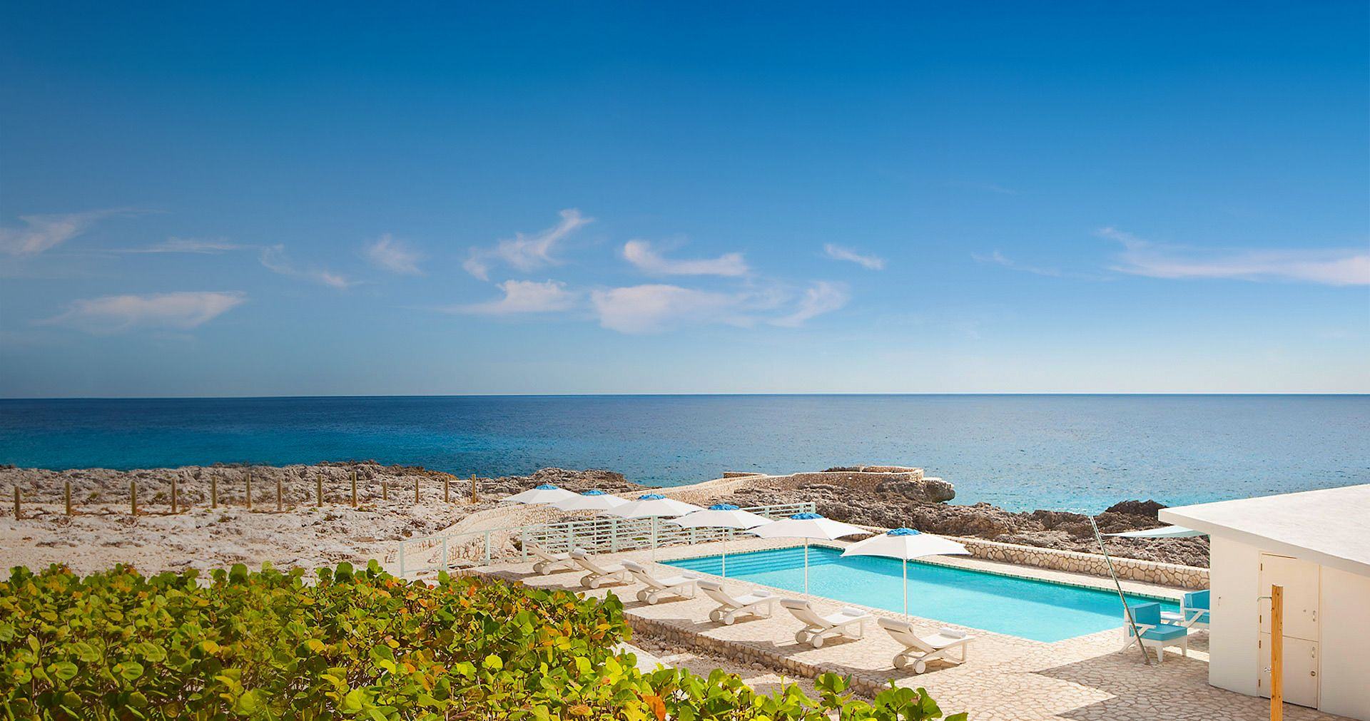 The cliff top pool at Orchid Point looking out over the Caribbean Sea