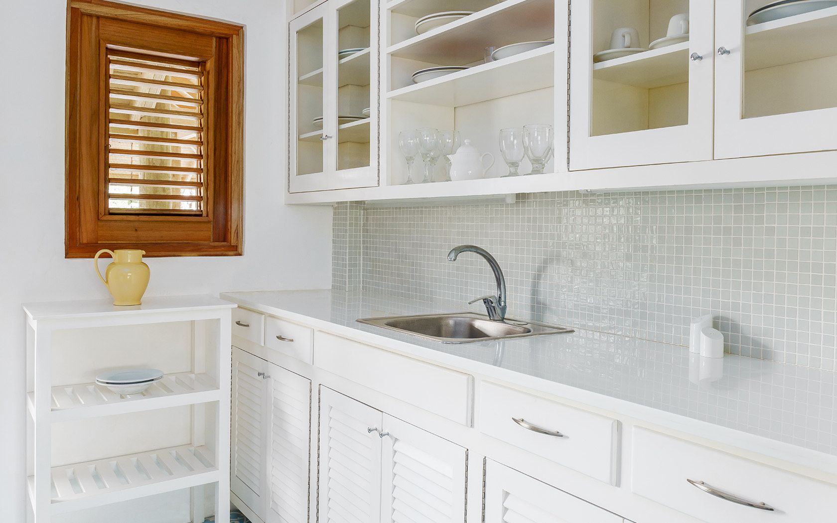 Bright white Garden Suite kitchen